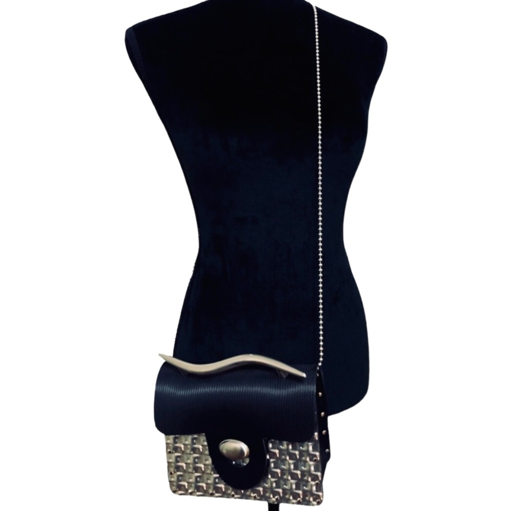 Gloria Gerber Vintage 90s Stainless Steel & Rubber Crossbody Clutch Purse